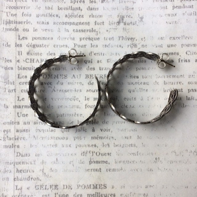 Vintage Silver Filigree Hoop Earrings | Half Hoop