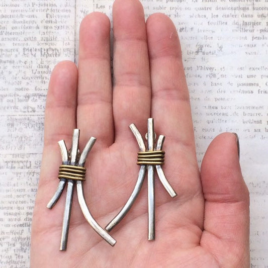 Vintage Modernist Silver Wire Earrings | Wire Wrapped Earrings