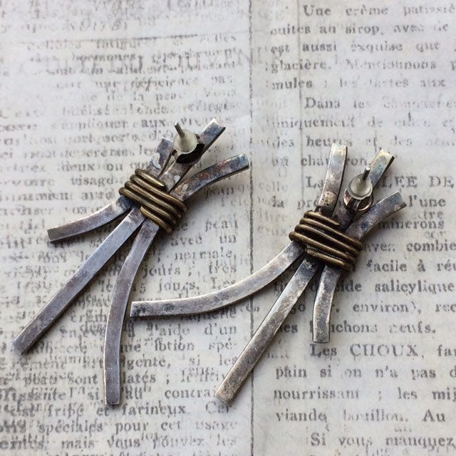 Vintage Modernist Silver Wire Earrings | Wire Wrapped Earrings