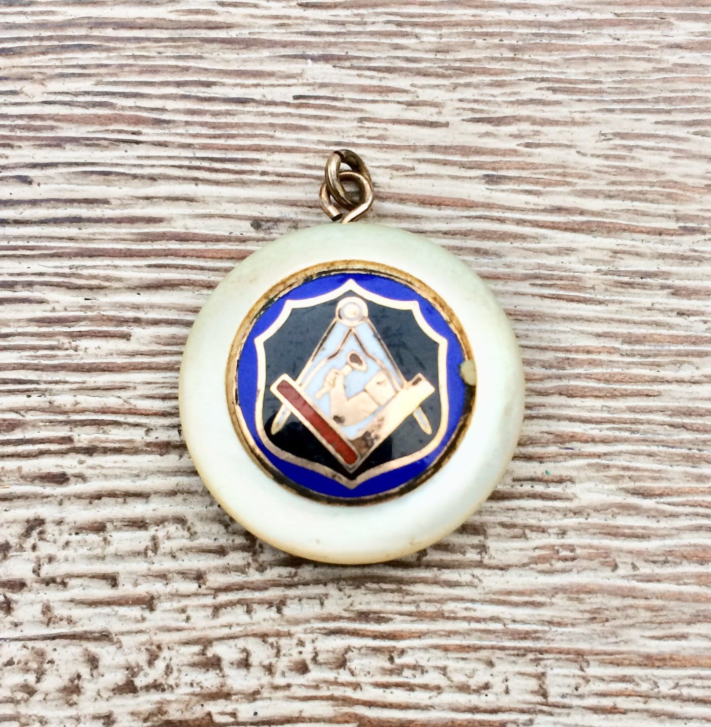 Vintage Masonic Fob Pendant | Mother of Pearl Pendant | Junior Order American Mechanics