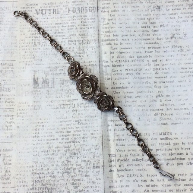 Vintage Rose Filigree Bracelet | Floral Link Bracelet | Vintage Filigree