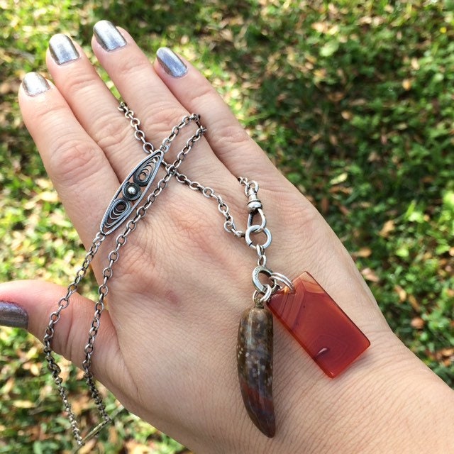 Vintage Jasper Corno Charm | Jasper Tusk Pendant | Red Stone