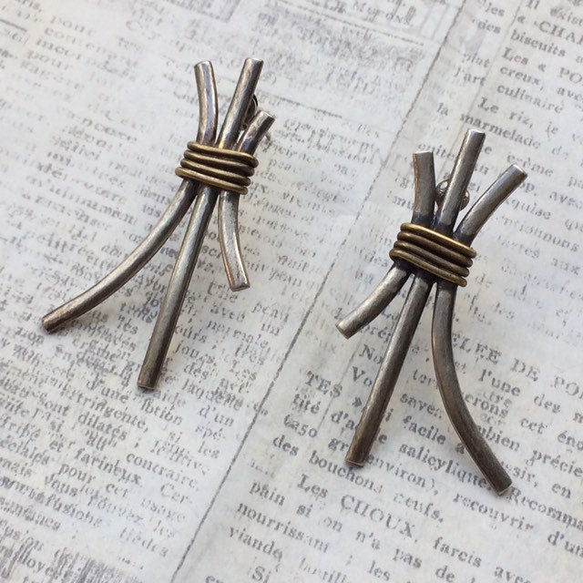 Vintage Modernist Silver Wire Earrings | Wire Wrapped Earrings