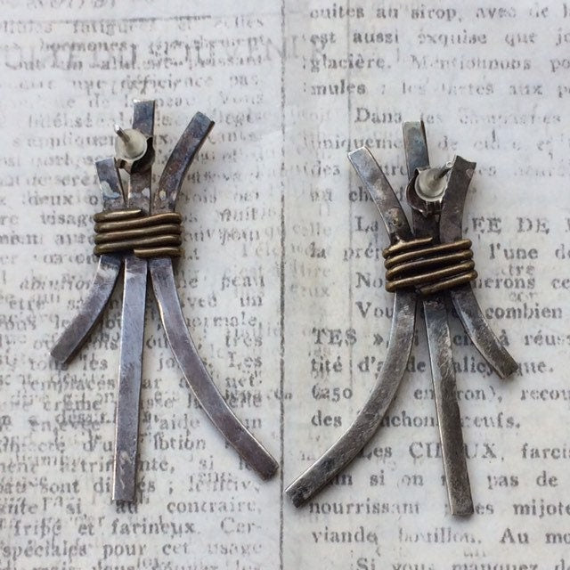 Vintage Modernist Silver Wire Earrings | Wire Wrapped Earrings