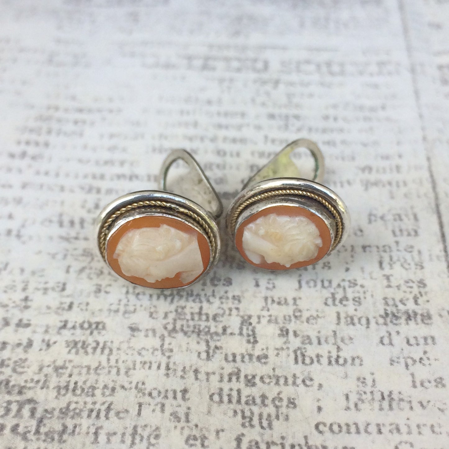 Vintage Silver Cameo Earrings | Carved Cameo Clip Ons