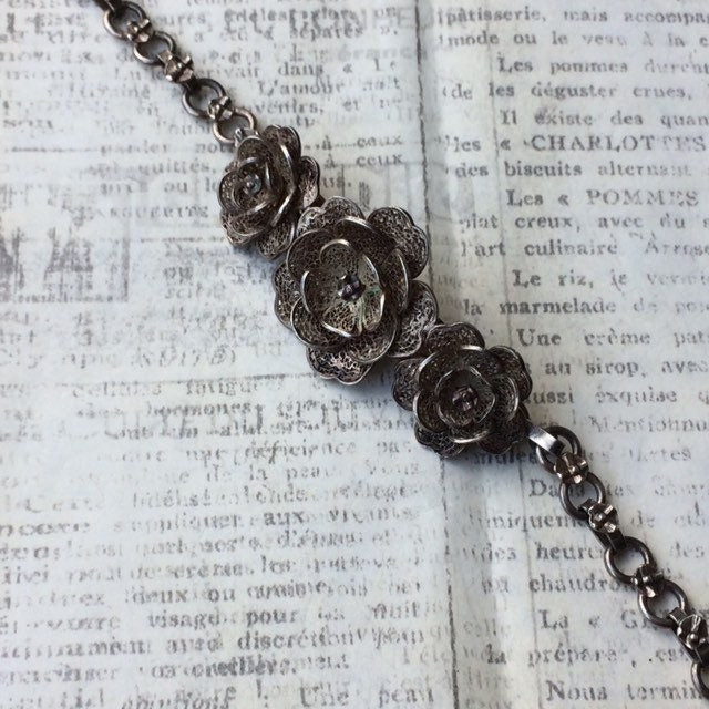 Vintage Rose Filigree Bracelet | Floral Link Bracelet | Vintage Filigree