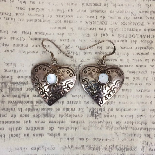 Vintage Silver Heart Earrings | MOP Earrings | Southwest Heart