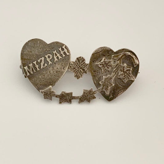 Victorian English Mizpah Brooch | Silver Heart Brooch