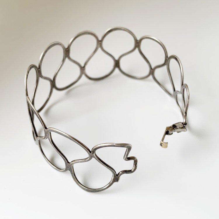 Vintage Silver Modernist Cuff Bracelet | Vintage Silver Lattice Bracelet