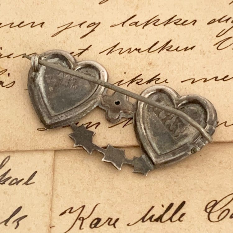 Victorian English Mizpah Brooch | Silver Heart Brooch