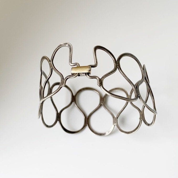 Vintage Silver Modernist Cuff Bracelet | Vintage Silver Lattice Bracelet