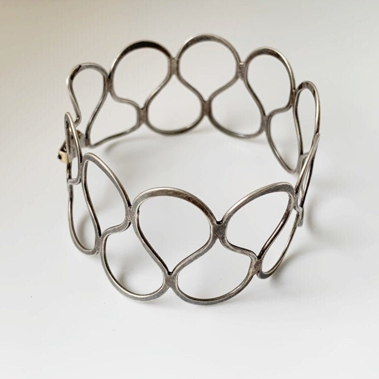 Vintage Silver Modernist Cuff Bracelet | Vintage Silver Lattice Bracelet