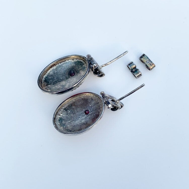 Silver Red Jasper Oval Earrings