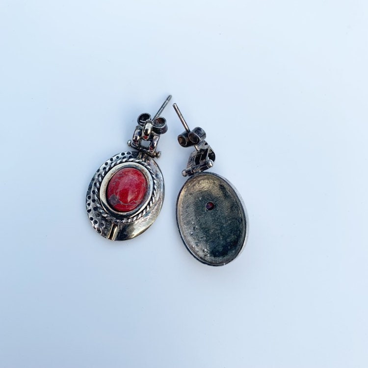 Silver Red Jasper Oval Earrings