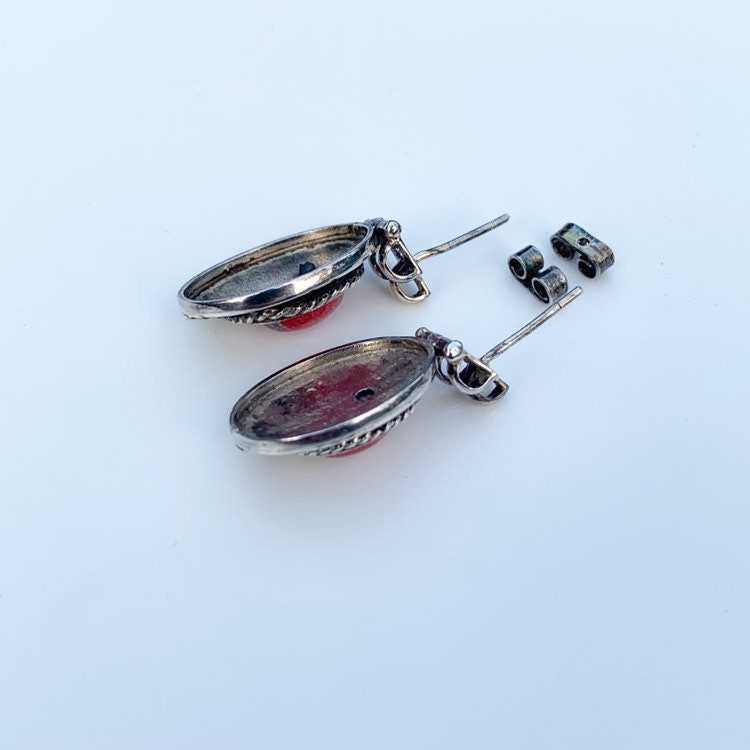 Silver Red Jasper Oval Earrings