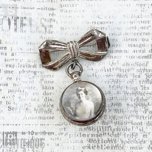 Vintage Silver Bow Lapel Pin with Bubble Ball Locket | Double Sided Photo Locket