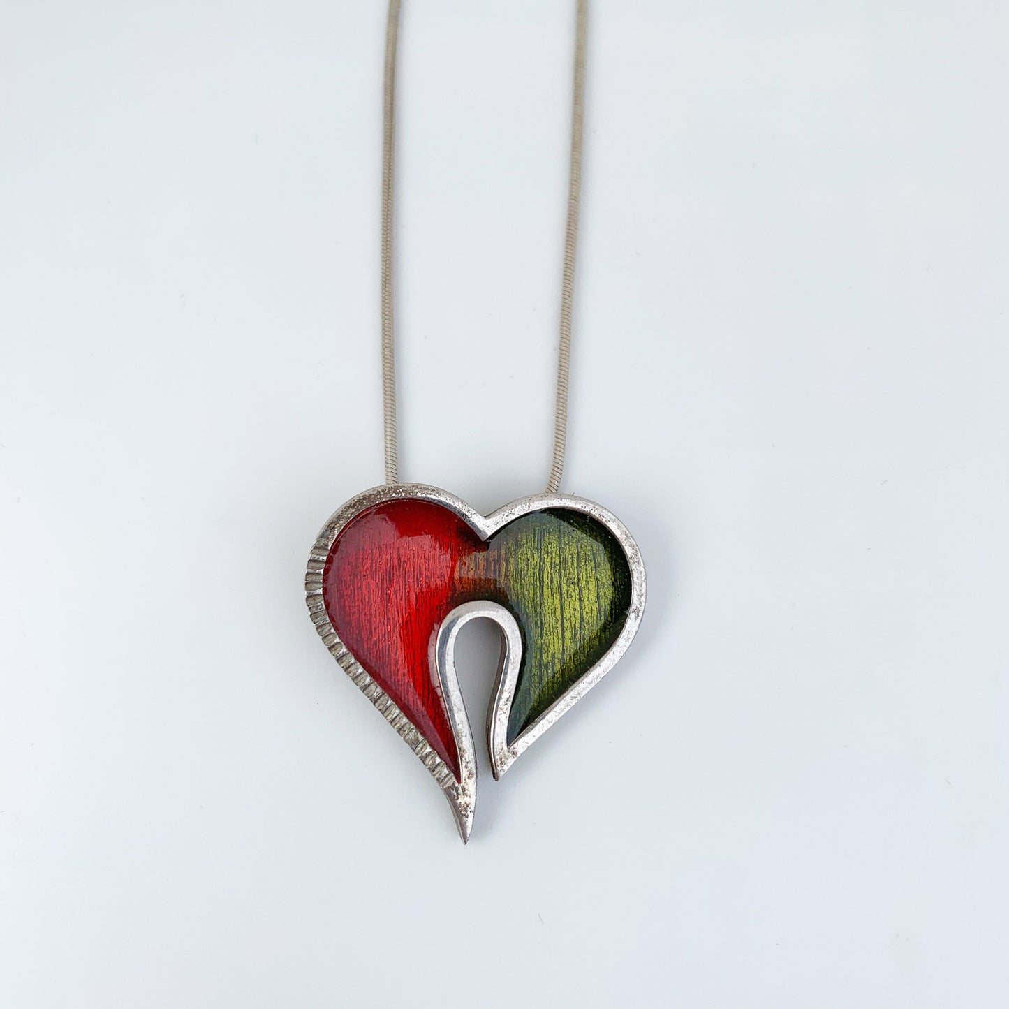Vintage Enamel Heart Pendant | Silver Enamel Heart Pendant