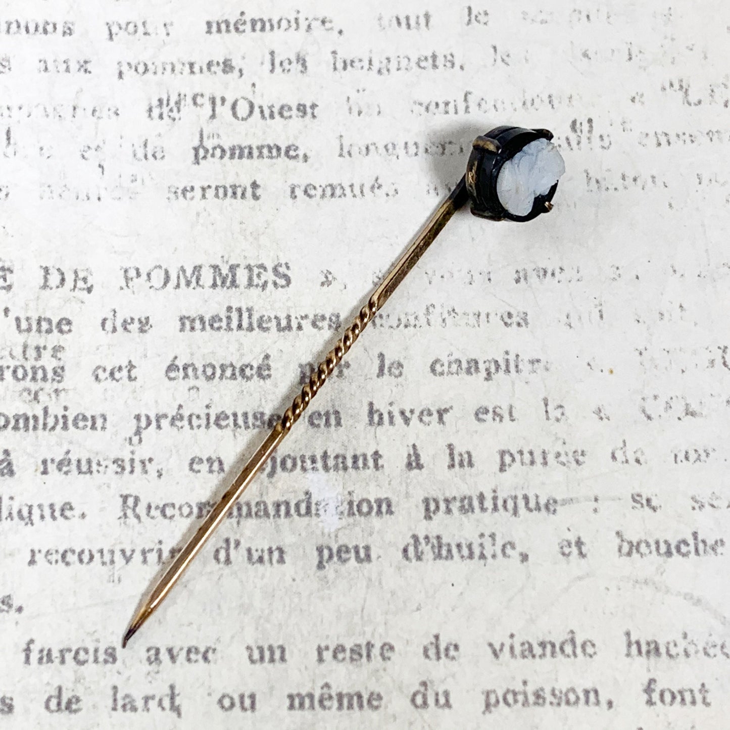 Antique Hardstone Cameo Stick Pin | Gold Filled Stick Pin | Female Profile
