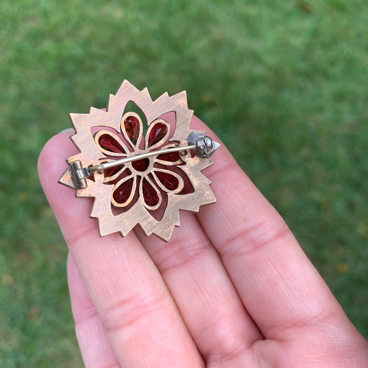 Victorian Garnet Flower Cluster Brooch | Rose Cut Garnet Brooch