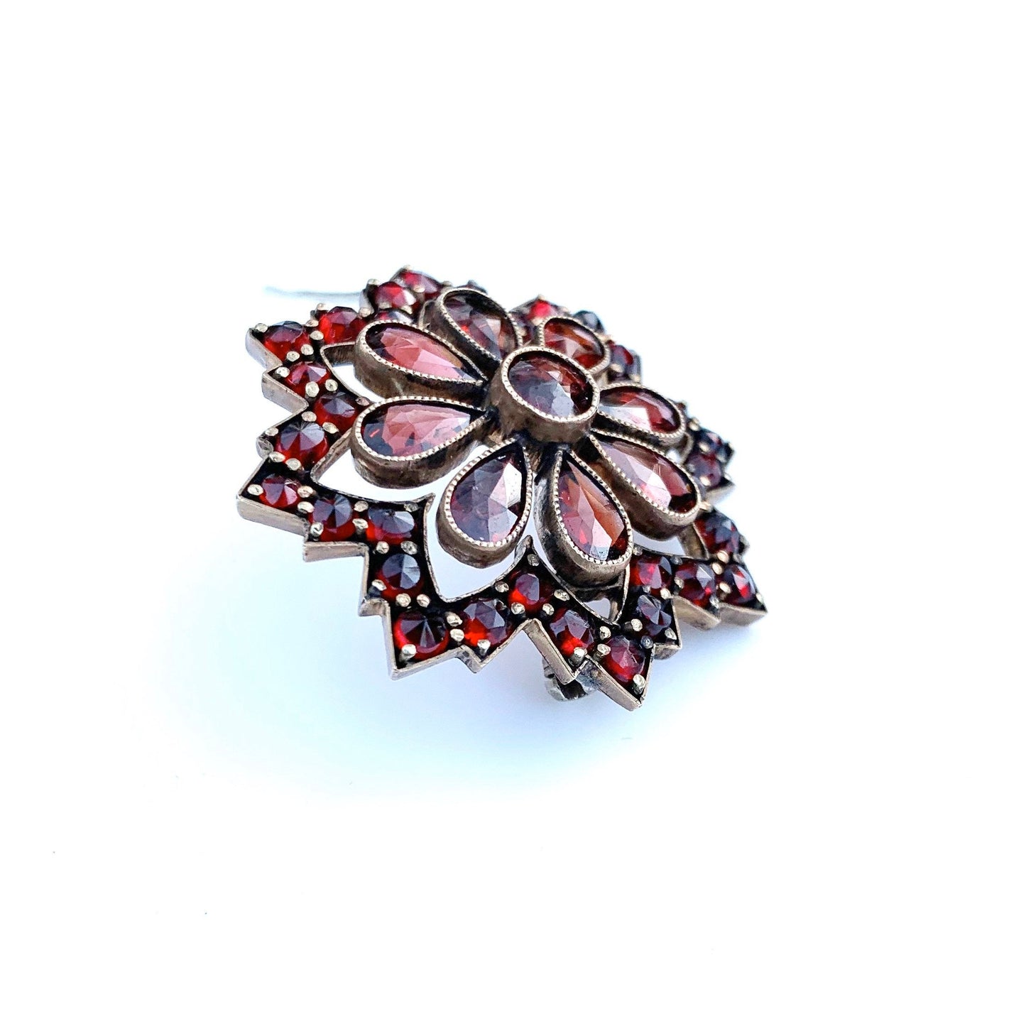 Victorian Garnet Flower Cluster Brooch | Rose Cut Garnet Brooch