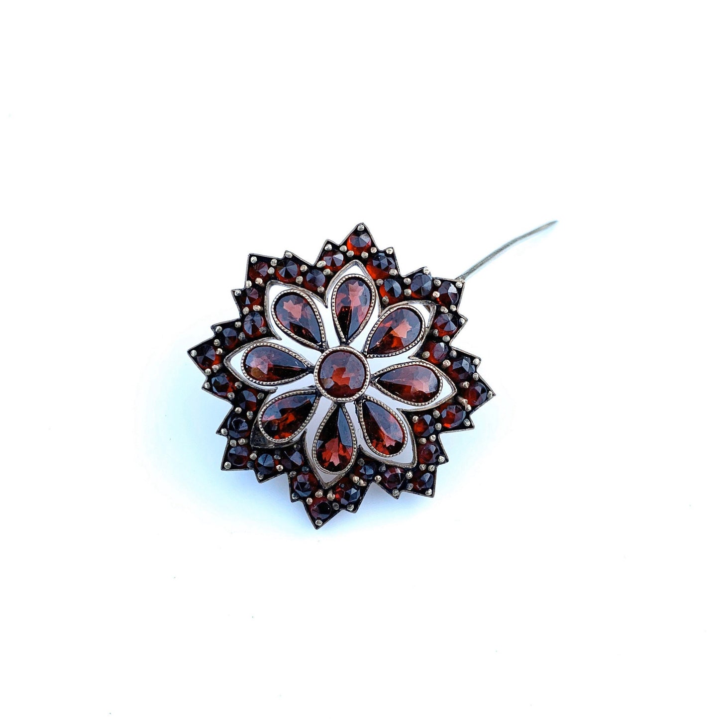 Victorian Garnet Flower Cluster Brooch | Rose Cut Garnet Brooch