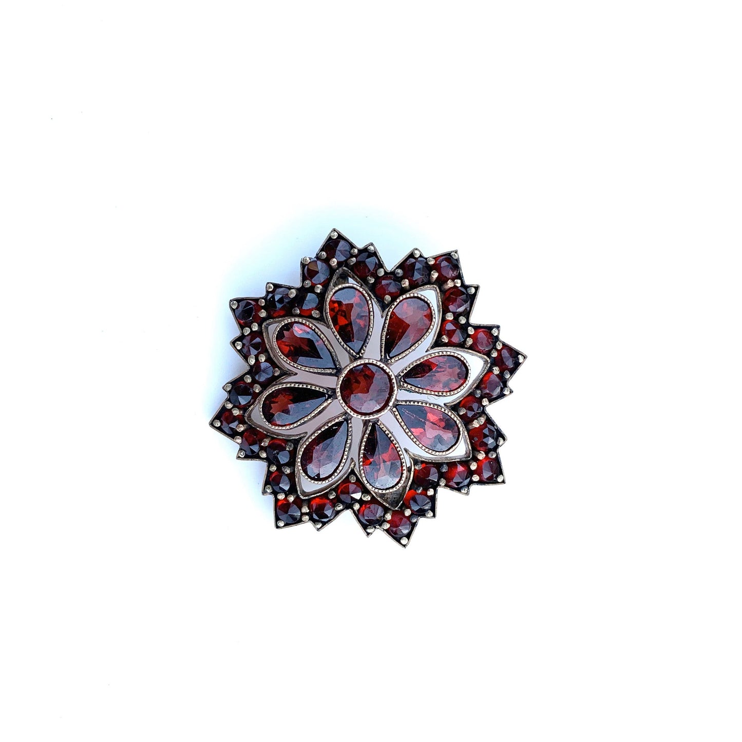 Victorian Garnet Flower Cluster Brooch | Rose Cut Garnet Brooch