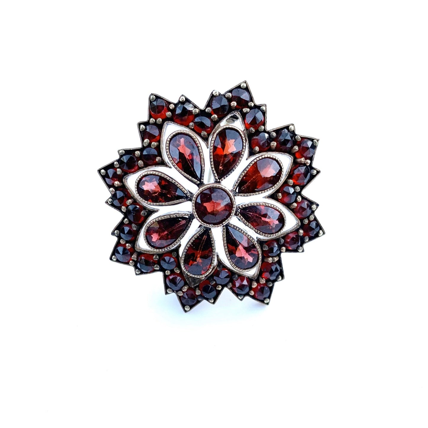 Victorian Garnet Flower Cluster Brooch | Rose Cut Garnet Brooch