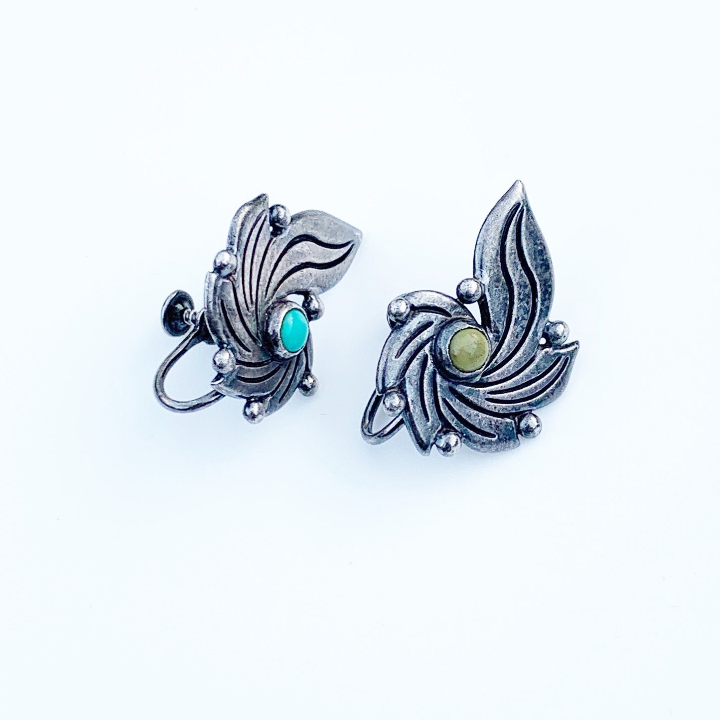 Vintage Silver Turquoise Screw Back Earrings | Mexican Silver | TAXCO Screw Back Earrings