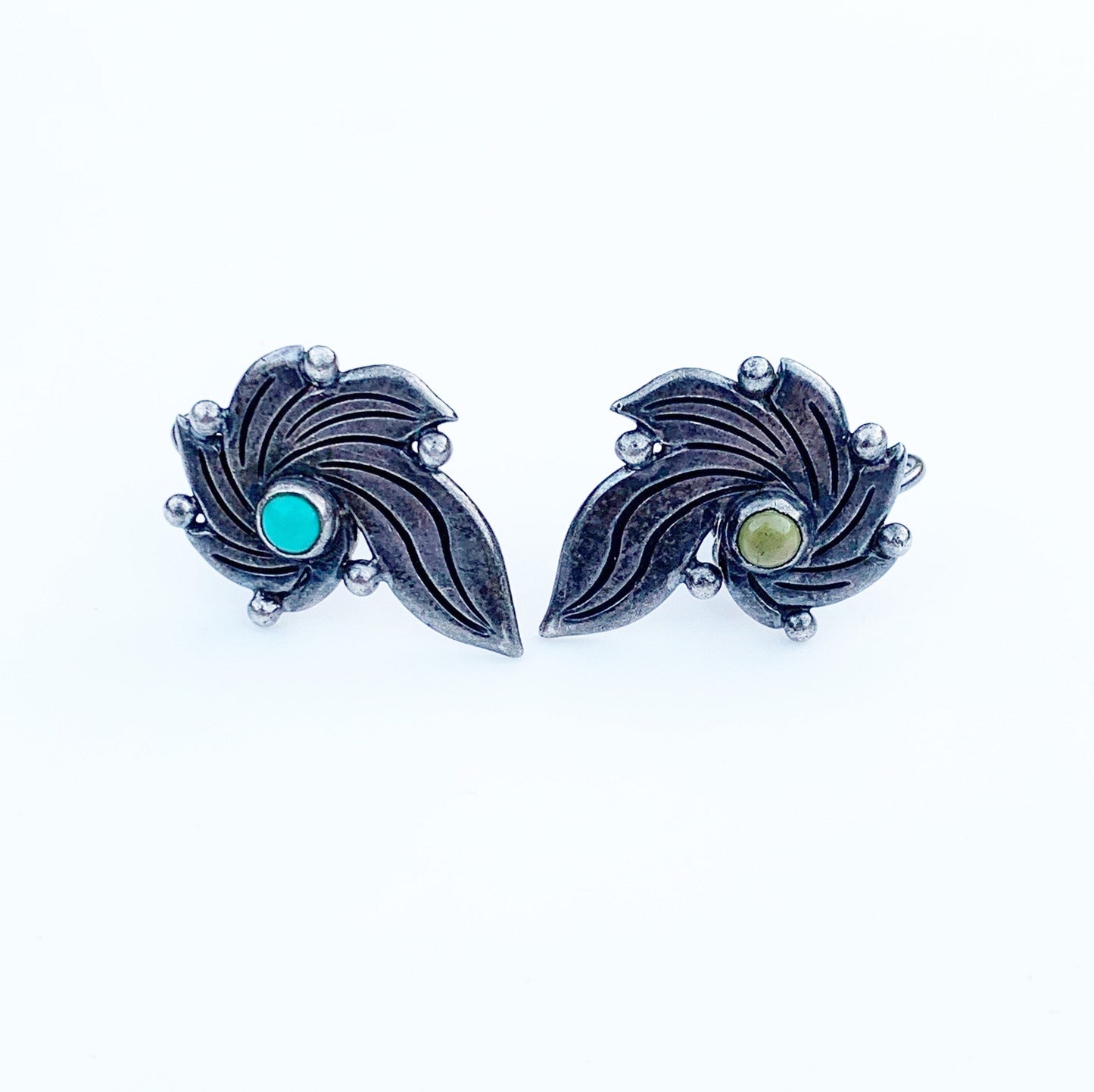 Vintage Silver Turquoise Screw Back Earrings | Mexican Silver | TAXCO Screw Back Earrings