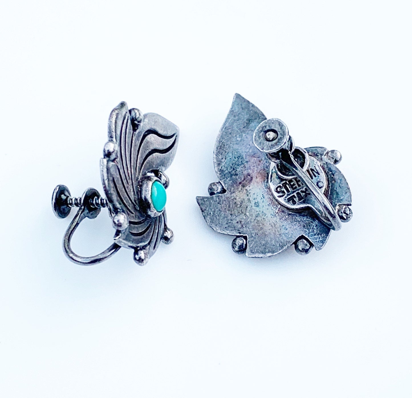 Vintage Silver Turquoise Screw Back Earrings | Mexican Silver | TAXCO Screw Back Earrings