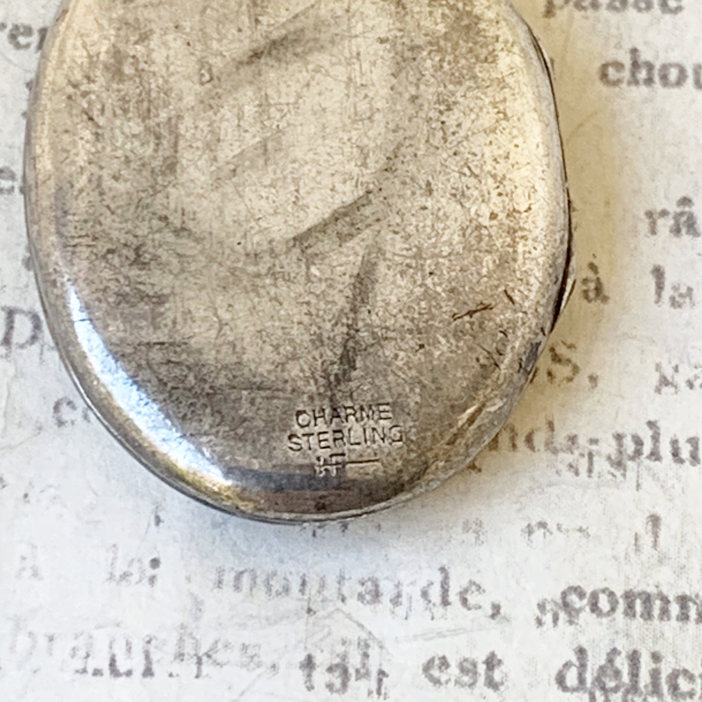 Vintage Sterling Engraved Locket Lapel Pin | Charme Sterling Oval Locket