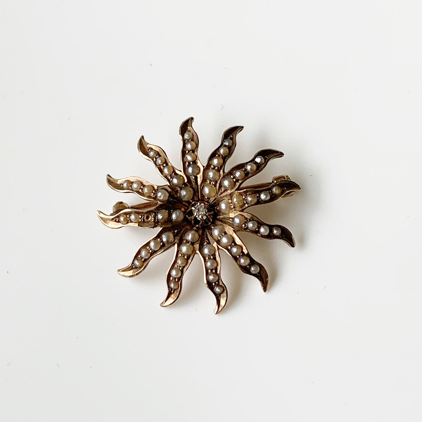 Victorian Starburst Seed Pearl Brooch