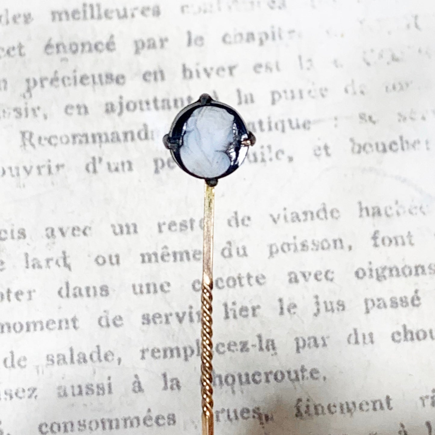 Antique Hardstone Cameo Stick Pin | Gold Filled Stick Pin | Female Profile