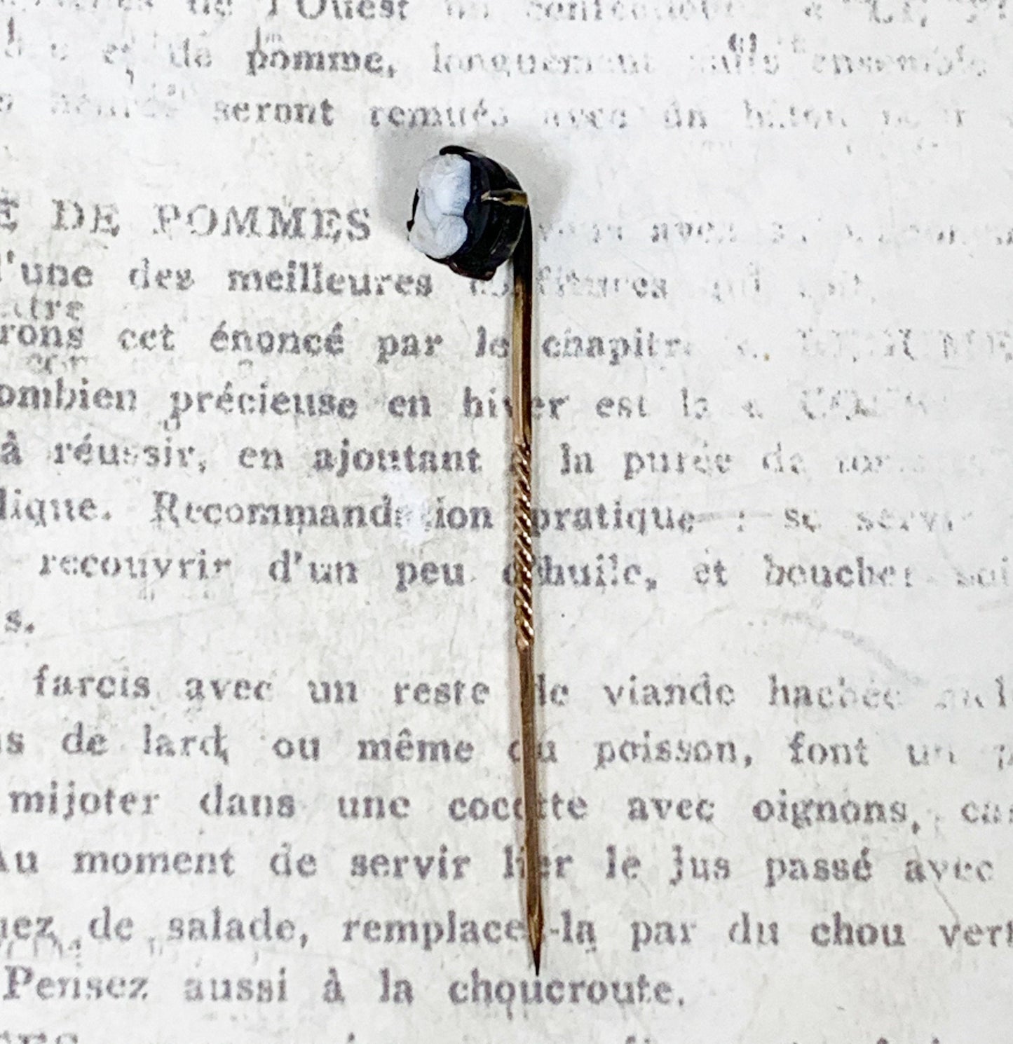 Antique Hardstone Cameo Stick Pin | Gold Filled Stick Pin | Female Profile