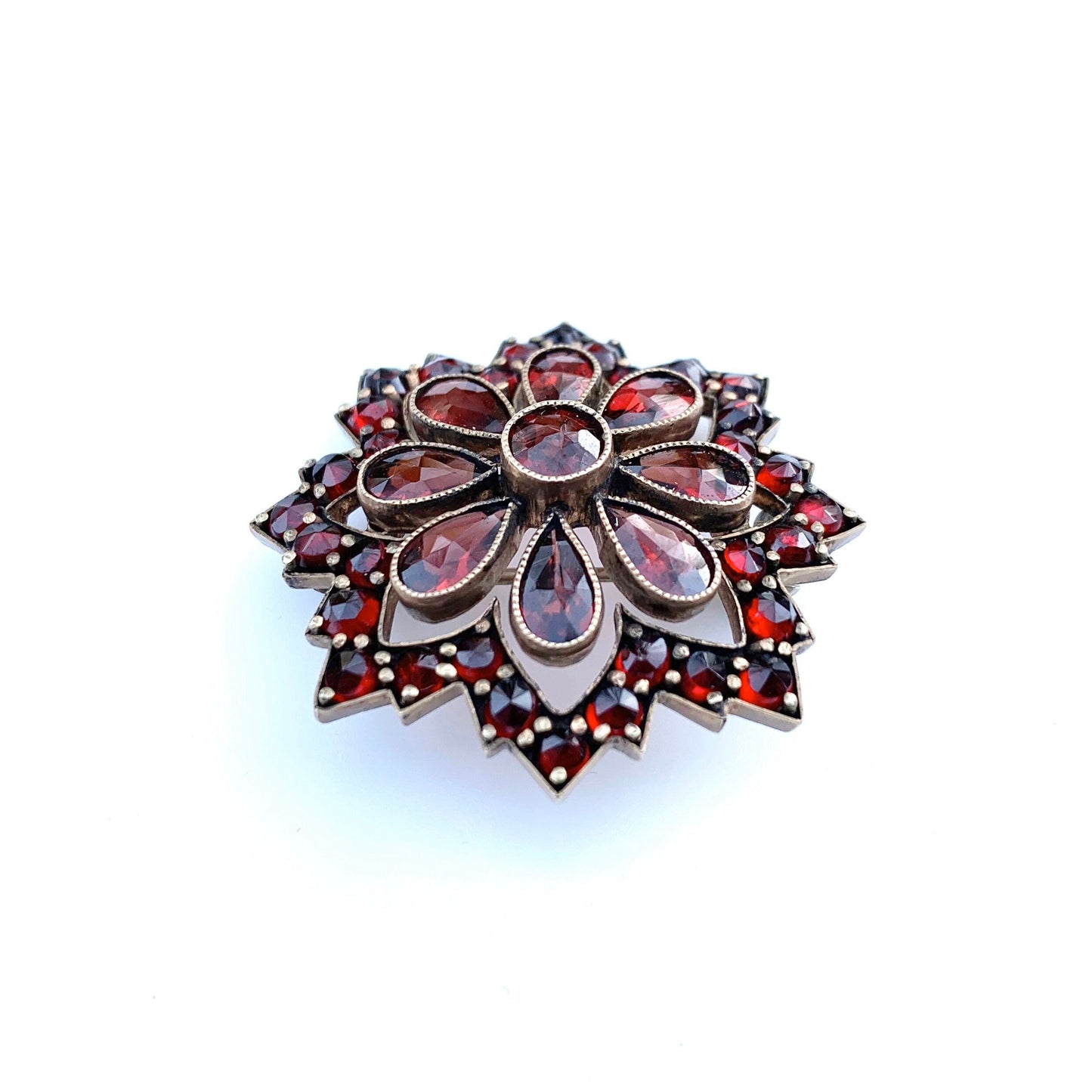 Victorian Garnet Flower Cluster Brooch | Rose Cut Garnet Brooch