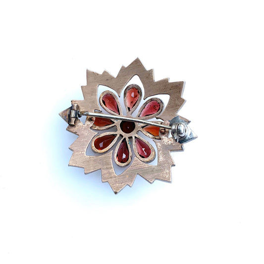 Victorian Garnet Flower Cluster Brooch | Rose Cut Garnet Brooch