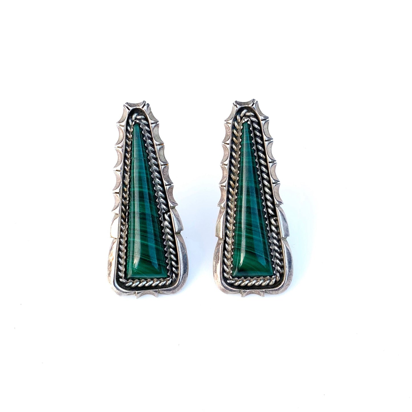 Vintage Silver Malachite Earrings | Navajo James Francisco | Native American Silver