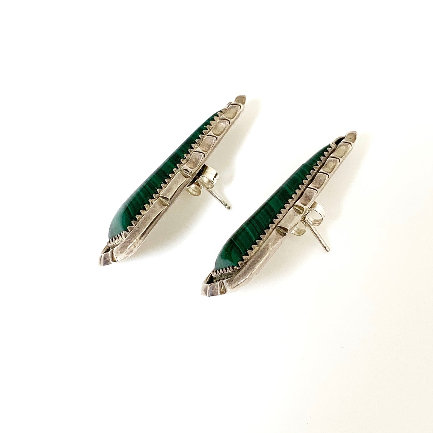 Vintage Silver Malachite Earrings | Navajo James Francisco | Native American Silver