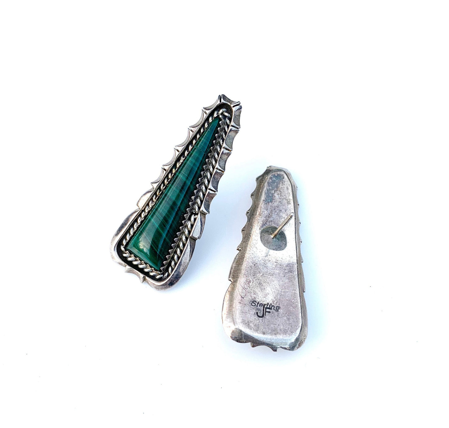 Vintage Silver Malachite Earrings | Navajo James Francisco | Native American Silver