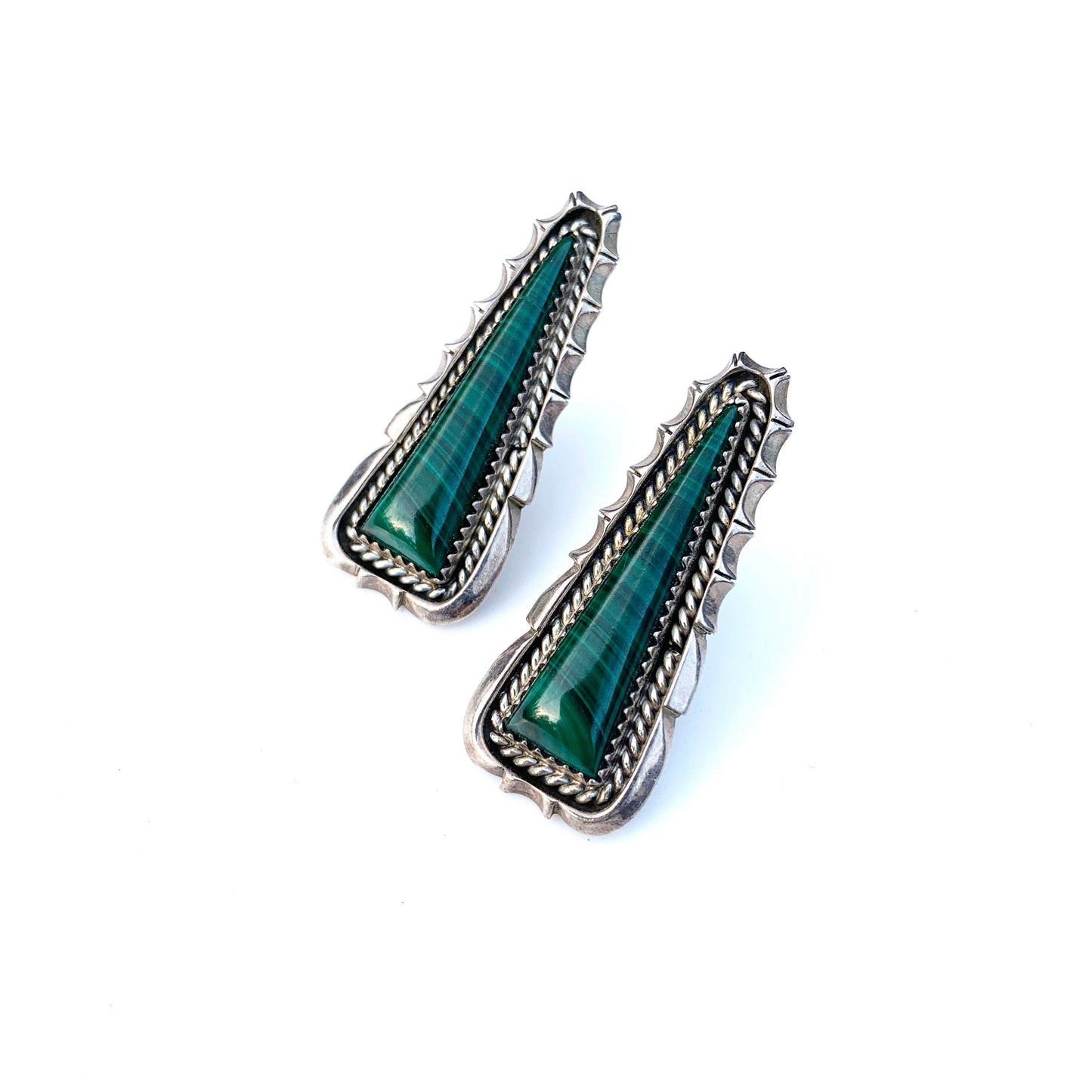 Vintage Silver Malachite Earrings | Navajo James Francisco | Native American Silver