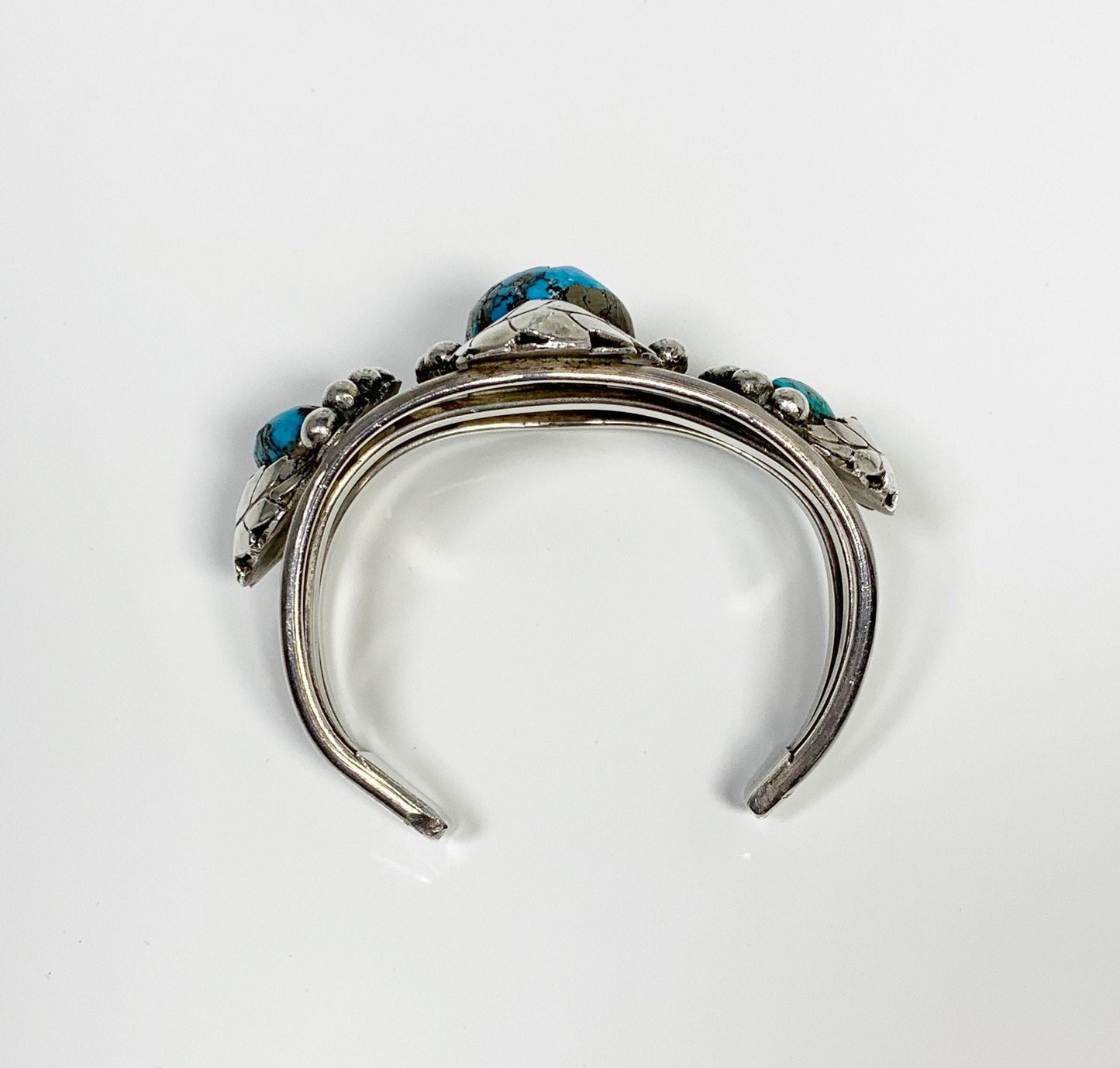 Vintage Silver Three Stone Turquoise Cuff | Morenci Turquoise Cuff | Southwest Silver Cuff Bracelet