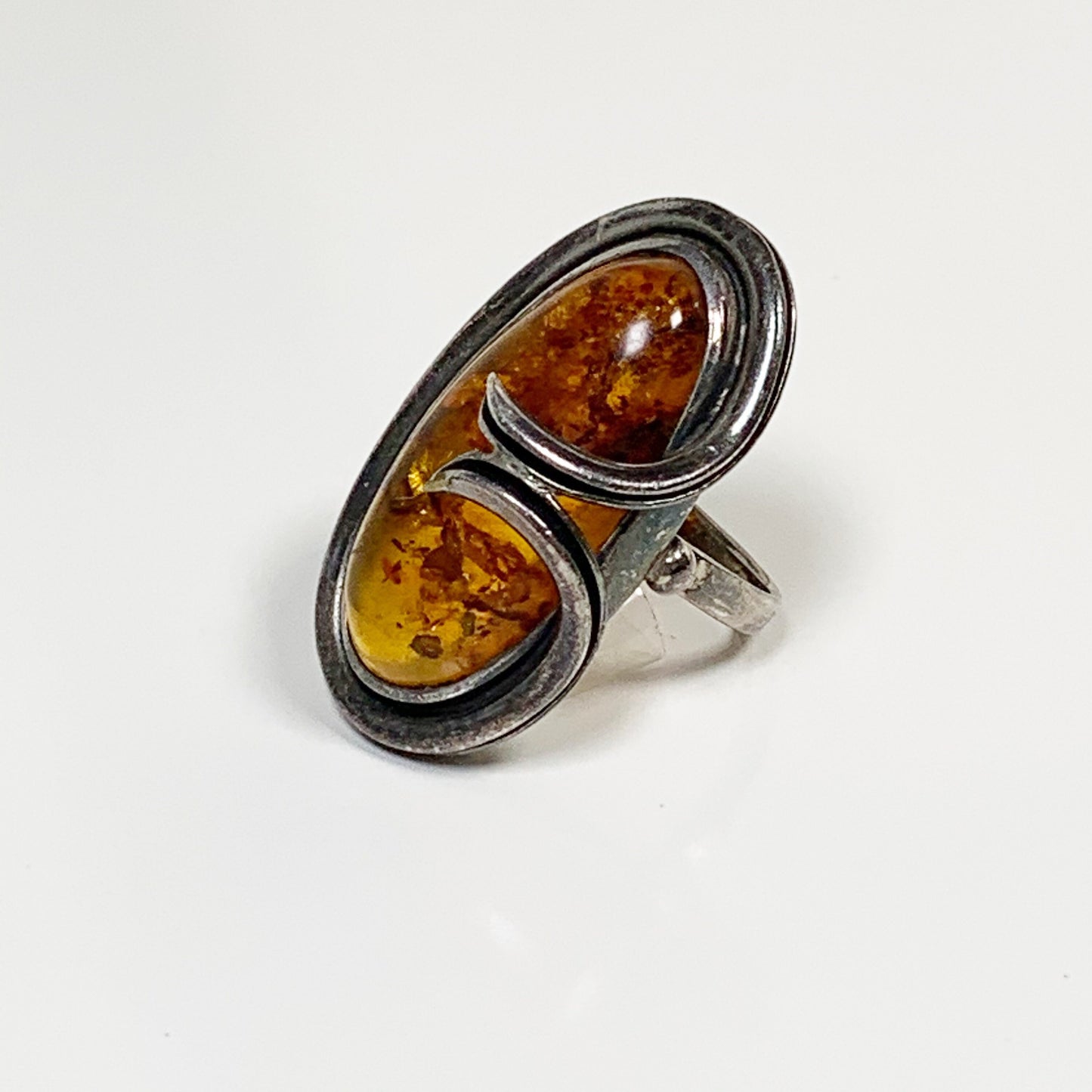 Vintage Silver Amber Ring | Large Amber Ring | Size 7