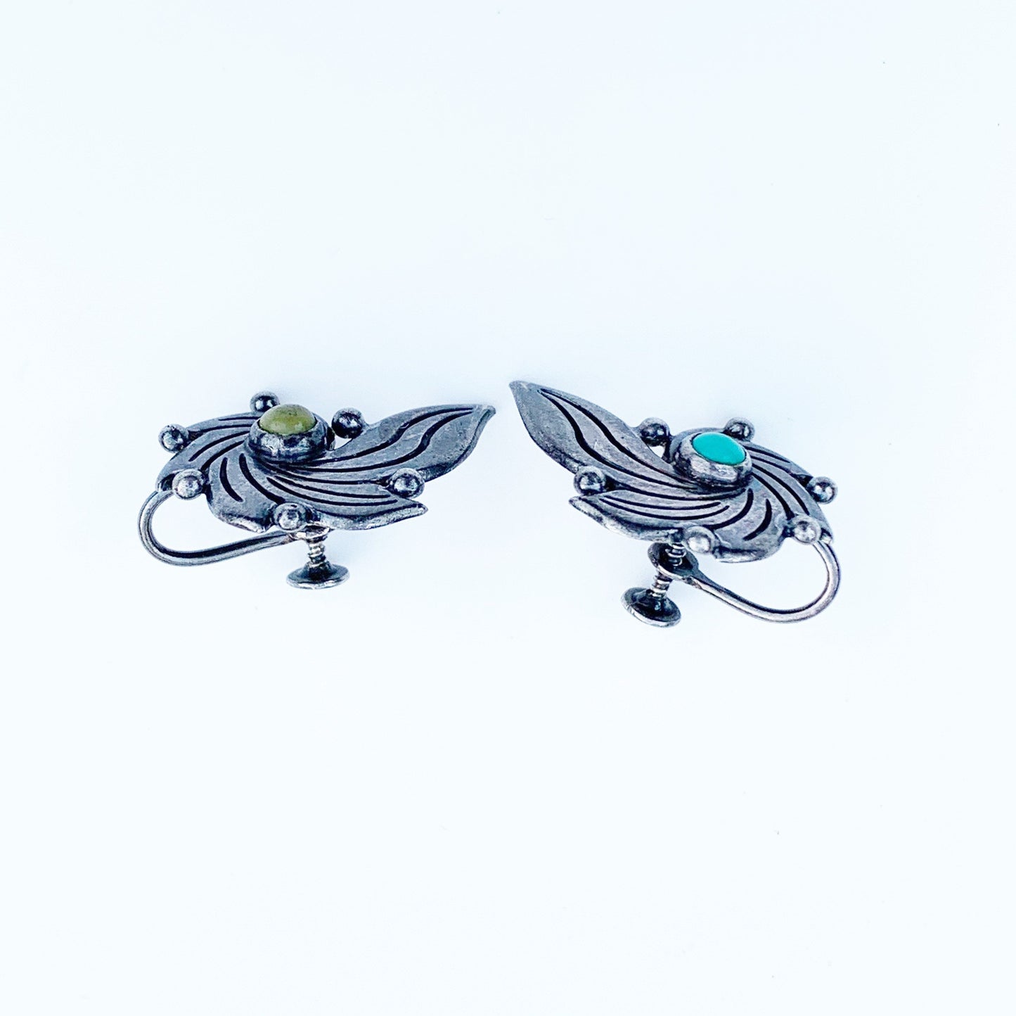 Vintage Silver Turquoise Screw Back Earrings | Mexican Silver | TAXCO Screw Back Earrings
