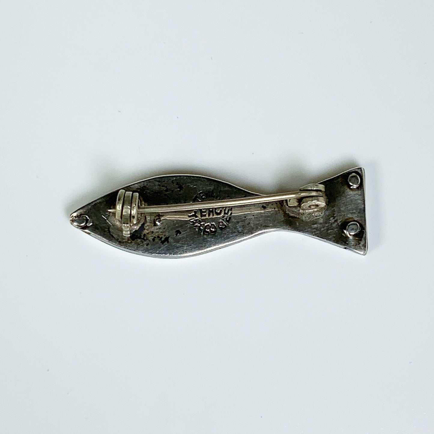 Vintage Mexican Inlay Fish Brooch | Silver Mixed Metal Modernist Brooch