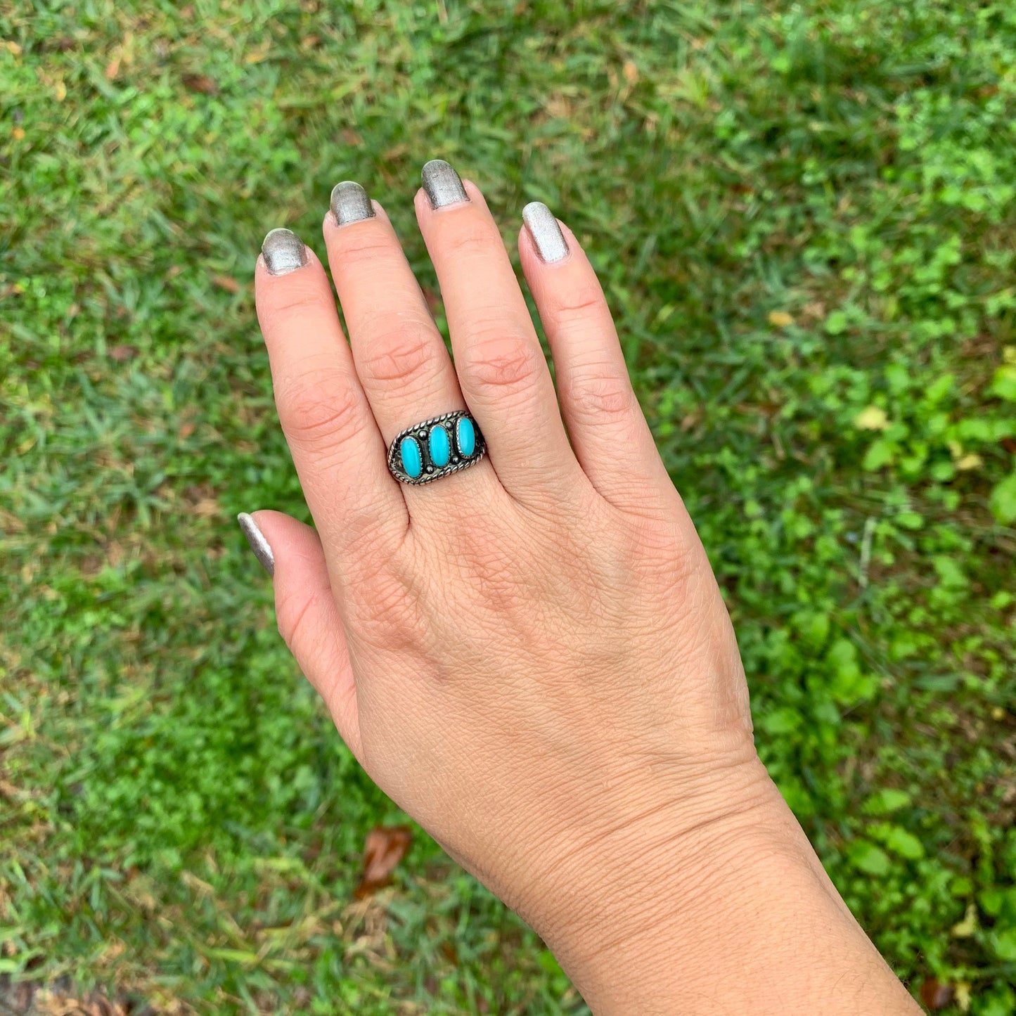 Vintage Turquoise Three Stone Ring | Bell Trading Post Ring | Size 6