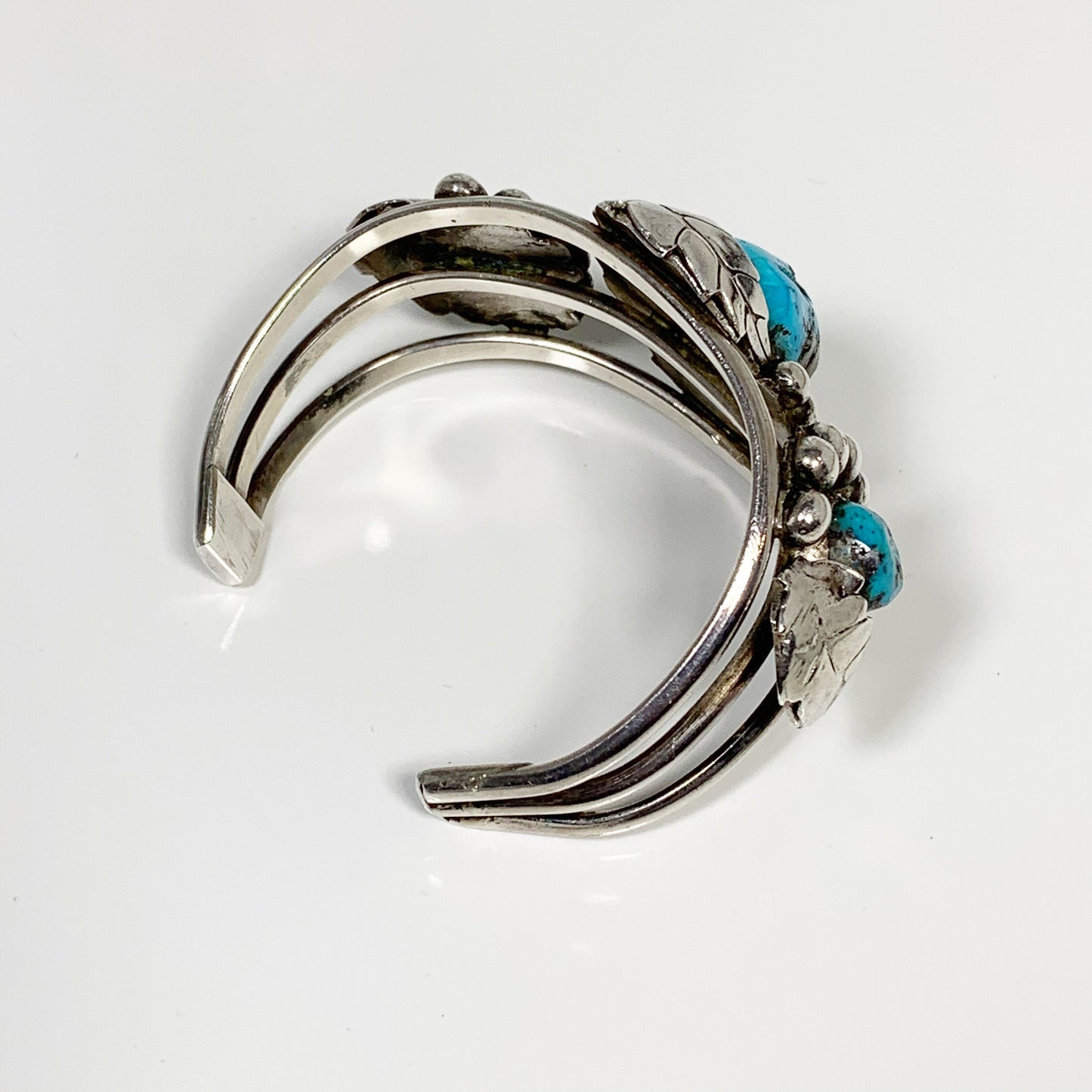 Vintage Silver Three Stone Turquoise Cuff | Morenci Turquoise Cuff | Southwest Silver Cuff Bracelet