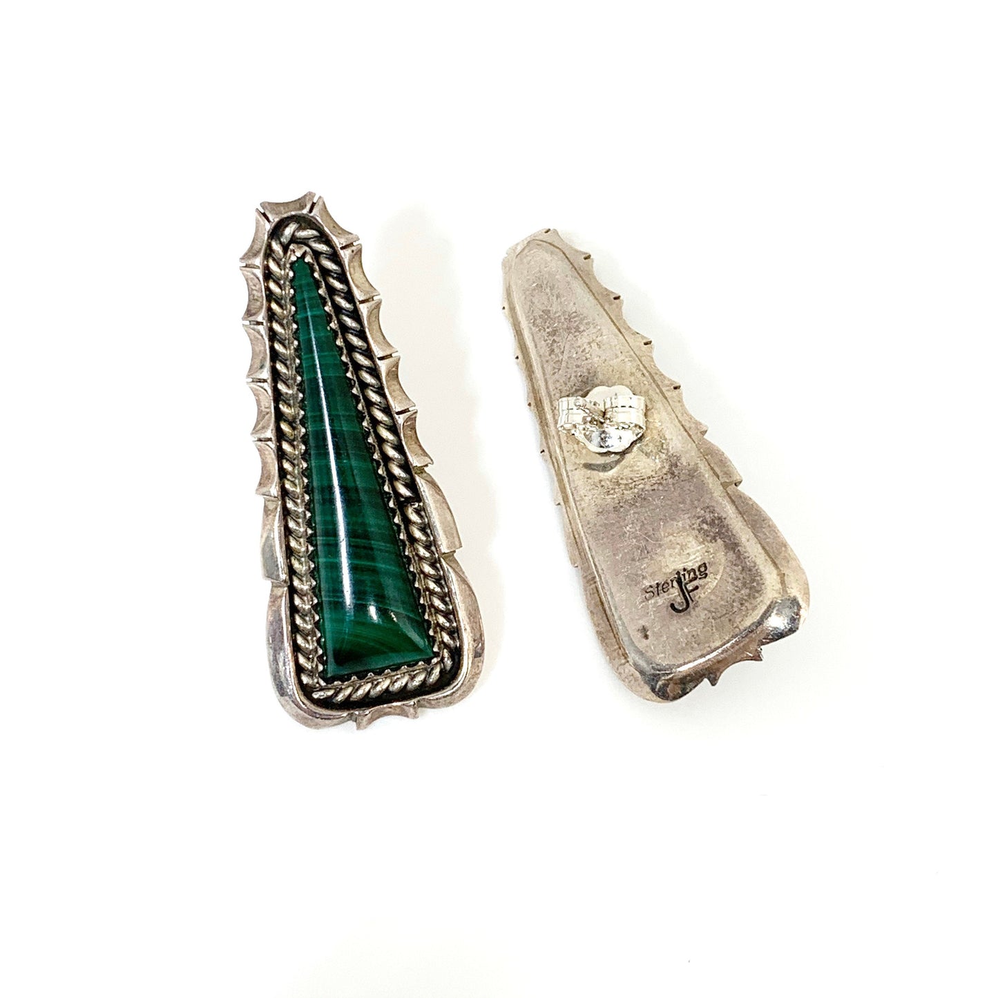 Vintage Silver Malachite Earrings | Navajo James Francisco | Native American Silver