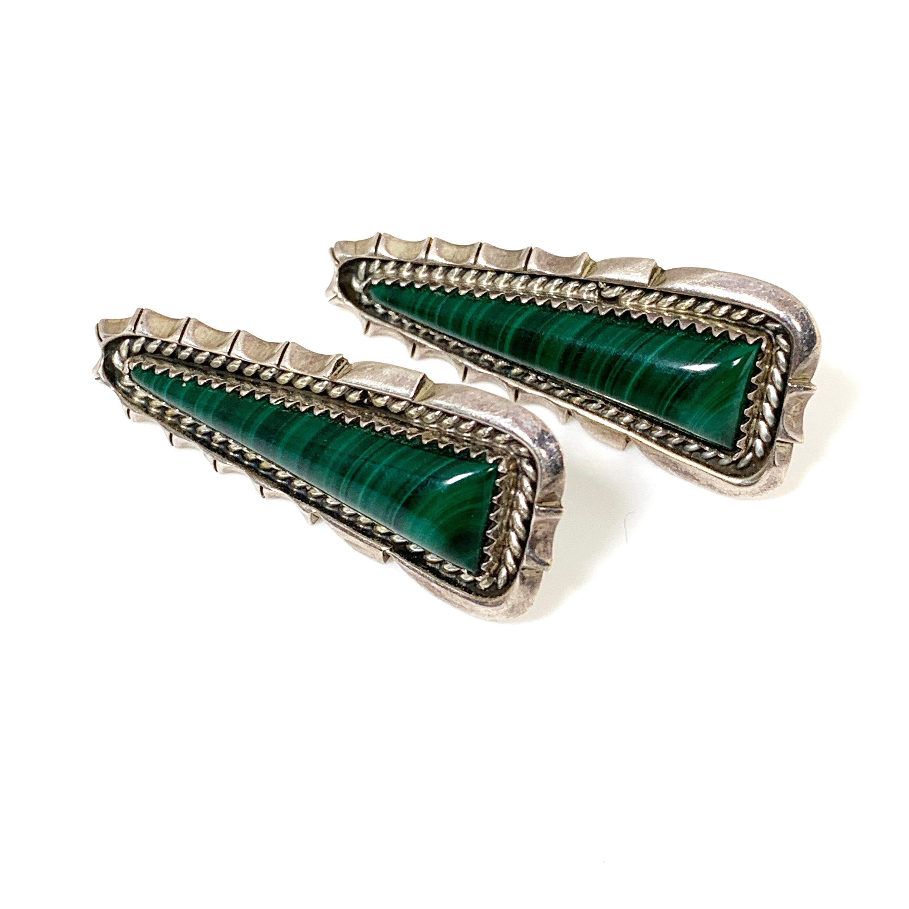 Vintage Native American Silver Malachite offers Earrings | Navajo James Francisco