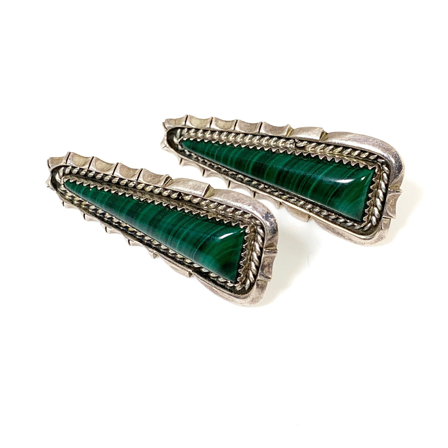 Vintage Silver Malachite Earrings | Navajo James Francisco | Native American Silver