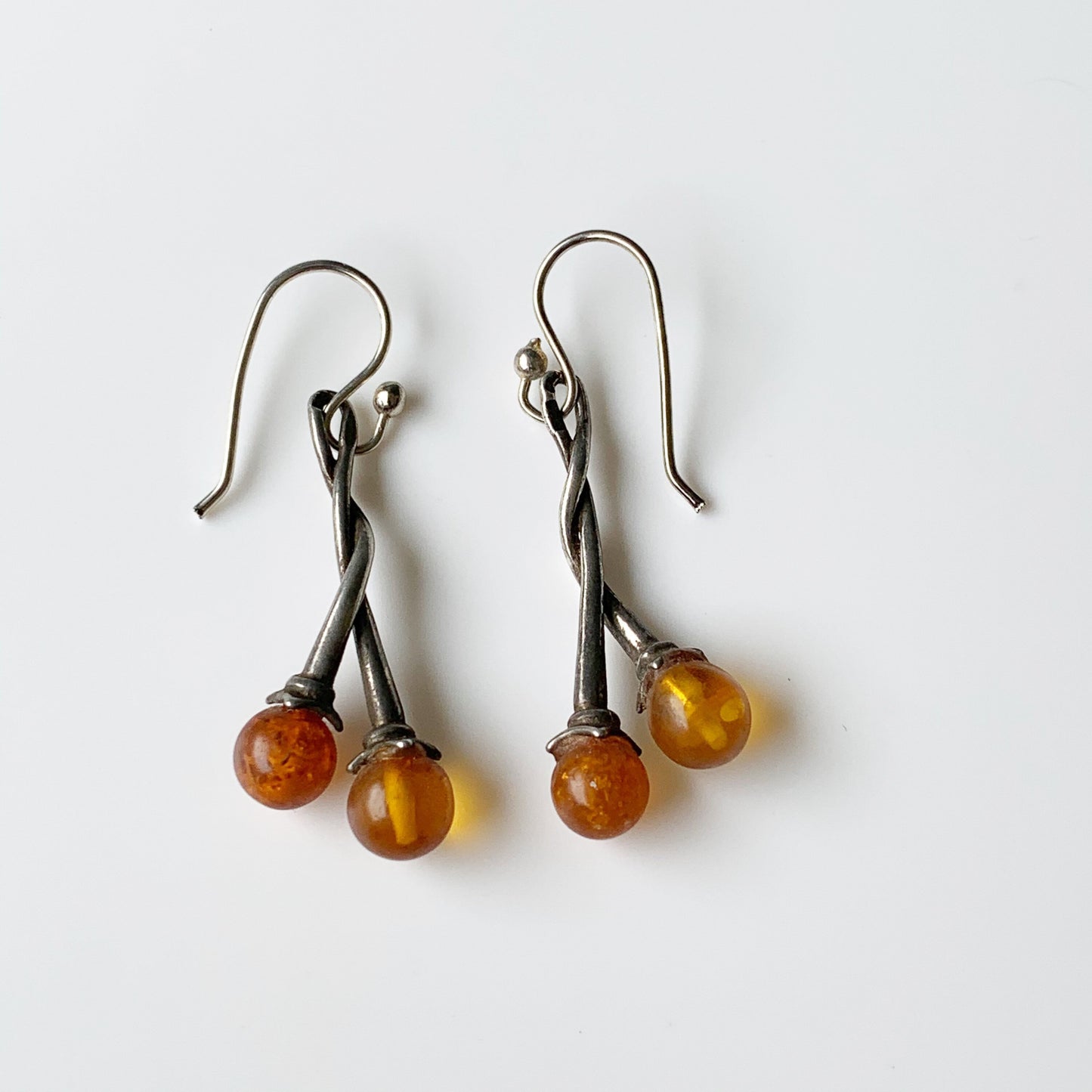 Vintage Silver Amber Drop Earrings | Silver Amber Dangle Earrings